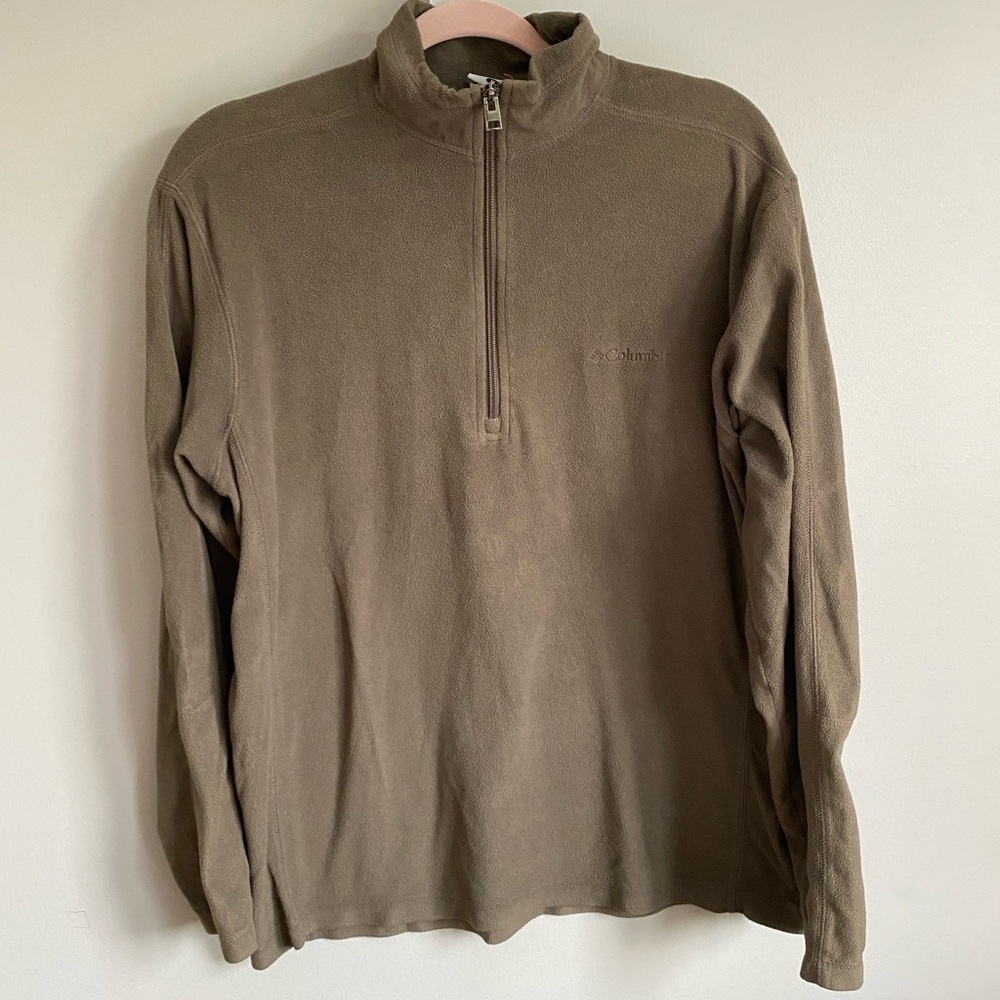Columbia Tan Zip Up Sweater with Stand-Up Collar